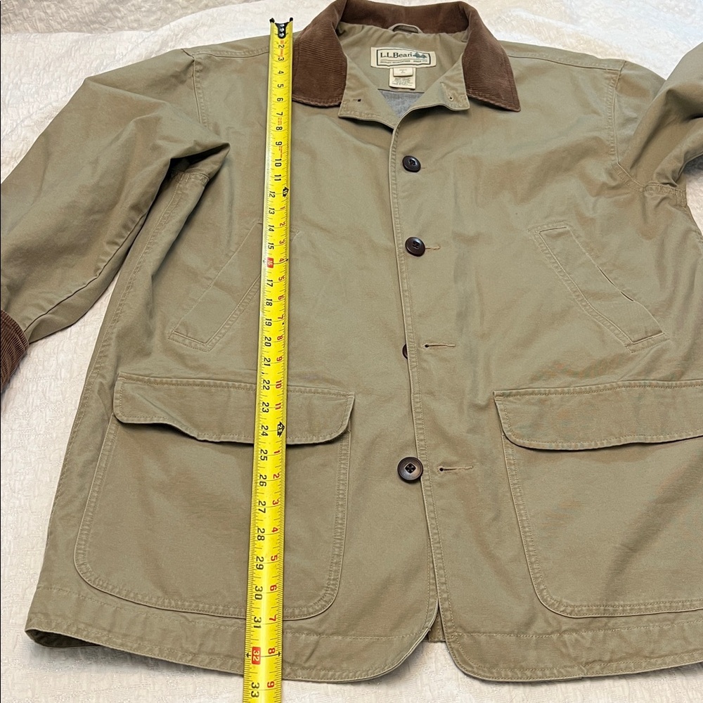 L.L.BEAN MENS COTTON TAN BARN COAT WITH CORDUROY COLLAR SIZE LARGE - Picture 12 of 12